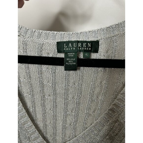 Ralph Lauren LRL Long Sleeve V Neck Knit Silk Sweater Metallic Silver Size XL - Picture 9 of 9